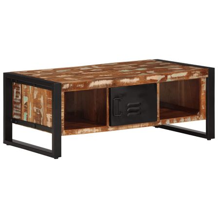 Table basse multicolore 90x50x36 cm bois de récupération massif