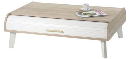 Table basse naturelle à rideaux blanc et pieds blancs Hippie