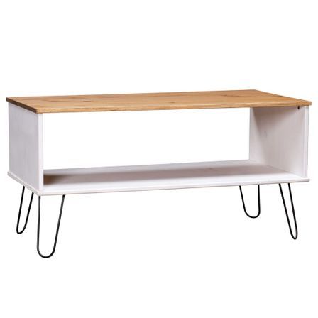 Table basse New York Range Blanc/bois clair Bois de pin massif