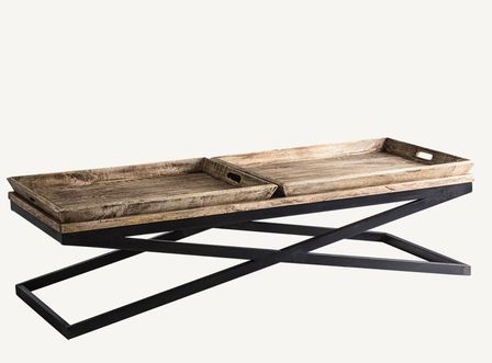 Table basse NEWAK — métal noir vieilli & manguier massif