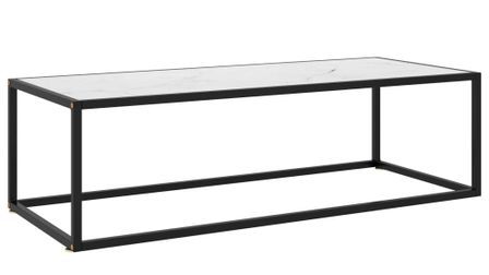 Table basse Noir avec verre marbre blanc 120x50x35 cm