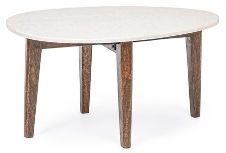 Table basse ovale marbre blanc et marron Sylvie - Lot de 2