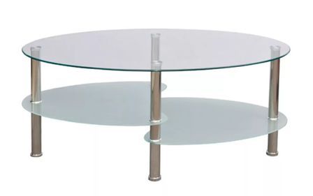 Table basse ovale verre trempé blanc et métal chromé Kyrah