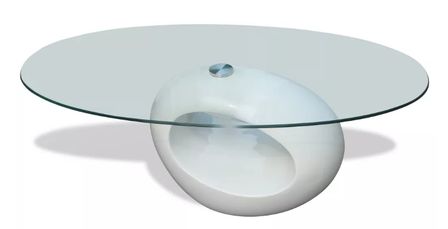 Table basse ovale verre trempé et fibre de verre blanc brillant Ben