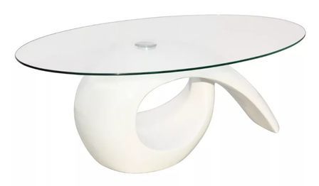 Table basse ovale verre trempé et fibre de verre blanc brillant Drive