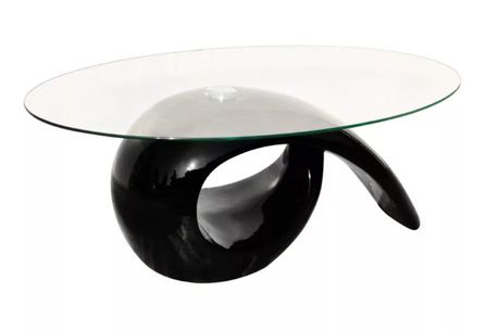 Table basse ovale verre trempé et fibre de verre noir brillant Drive