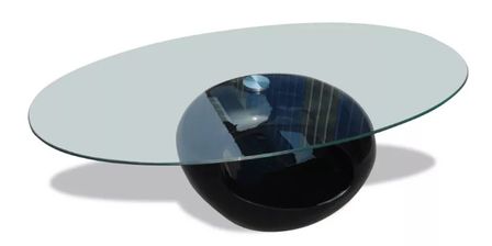 Table basse ovale verre trempé transparent et fibre de verre noir brillant Ben