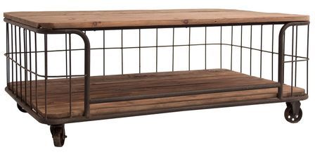 Table basse pin massif recyclé foncé et métal noir Icha