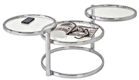 Table basse pivotante verre trempé et métal chromé Ariol