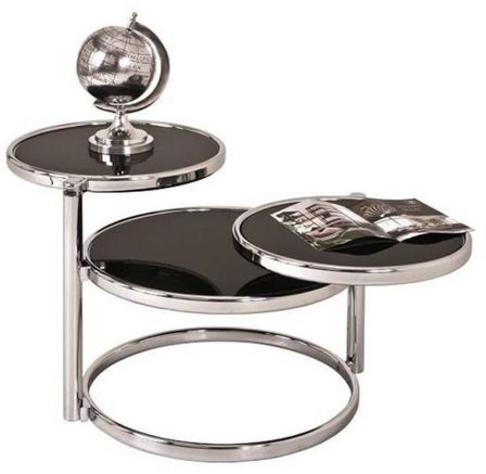 Table basse pivotante verre trempé noir et métal chromé Ariol