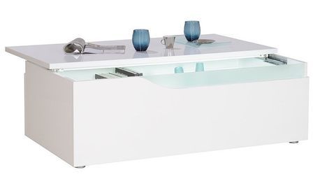 Table basse plateau coulissant avec éclairage à Led bois laqué blanc Minio 120 cm