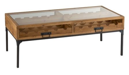 Table basse range-bouteilles bois massif foncé Vero L 120 cm