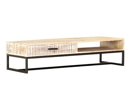 Table basse rectangulaire 1 tiroir acacia massif blanc brossé Mulko