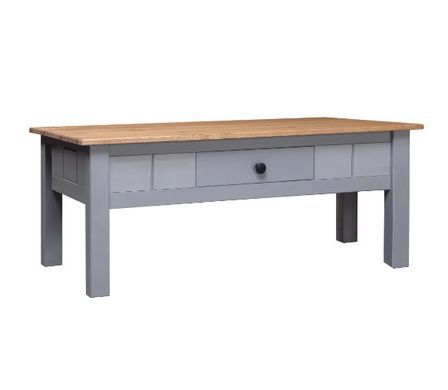 Table basse rectangulaire 1 tiroir pin massif clair et gris Iris