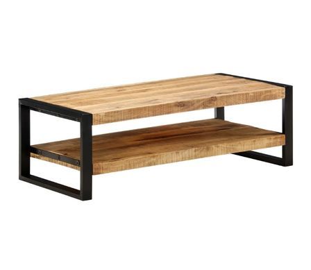 Table basse rectangulaire 2 plateaux manguier massif clair et métal noir Grey