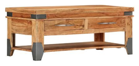 Table basse rectangulaire 2 tiroirs acacia massif clair Sokina