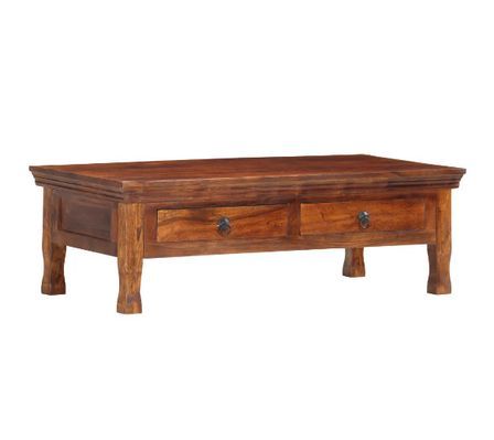 Table basse rectangulaire 2 tiroirs acacia massif foncé Guil