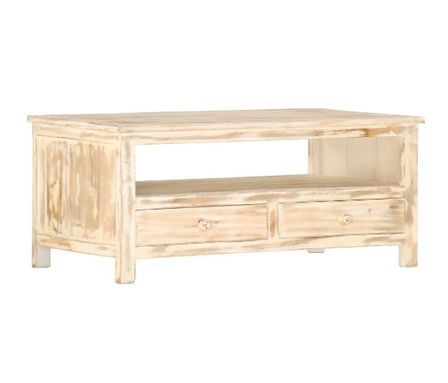 Table basse rectangulaire 2 tiroirs manguier massif blanc brossé Justin