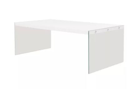 Table basse rectangulaire bois blanc et verre trempé transparent Chickie