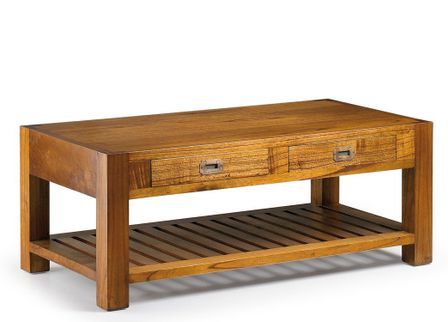 Table basse rectangulaire en bois massif de Mindy 2 tiroirs ORKA 120 cm