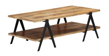 Table basse rectangulaire manguier massif clair et métal noir Louane