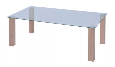 Table basse rectangulaire verre trempé et bois beige Shan