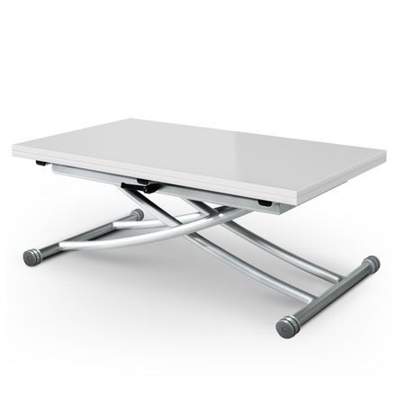 Table basse relevable blanc laqué Kazer L 57/114 x P 100 x H 39/76 cm