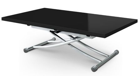 Table basse relevable et extensible noir laqué Kazer L 120/150 x P 75/120 x H 39/76 cm