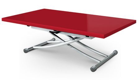 Table basse relevable et extensible rouge laqué Kazer L 120/150 x P 75/120 x H 39/76 cm