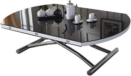 Table basse relevable et extensible verre trempé noir Alexandra