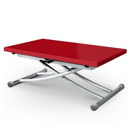 Table basse relevable rouge laqué Kazer L 57/114 x P 100 x H 39/76 cm