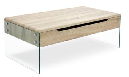 Table basse relevable verre trempé et bois clair Lomy