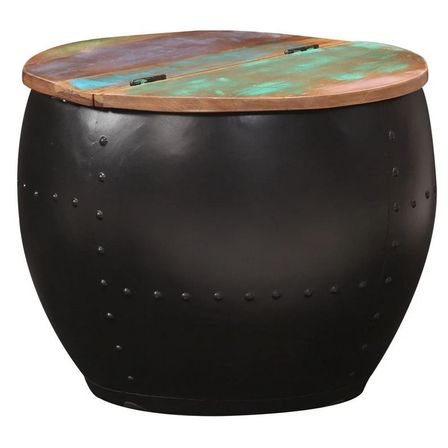 Table basse ronde bois de récupération et métal noir Tosah