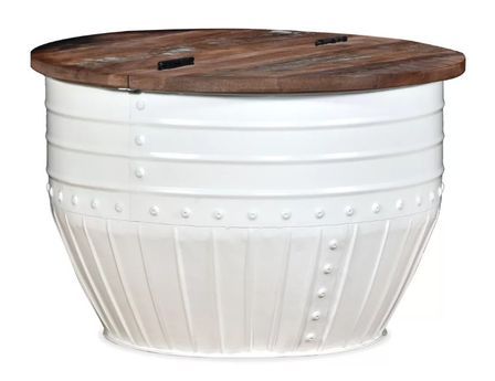 Table basse ronde bois foncé recyclé et métal blanc Tah