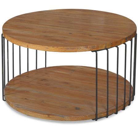 Table basse ronde bois massif clair et métal noir Peny