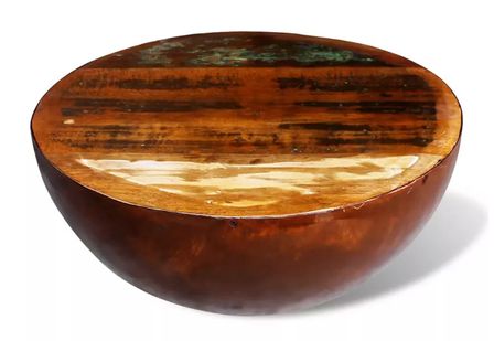 Table basse ronde bois massif recyclé et pieds métal marron Leh