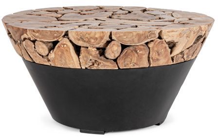 Table basse ronde en racines de teck et acier noir GREKA 90 cm