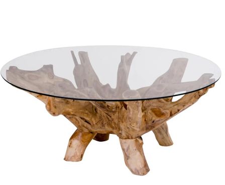 Table basse ronde en Teck et verre AMAZONAS Ø110 cm