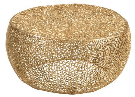 Table basse ronde GEERAL 85 cm – Métal doré – Imitation corail