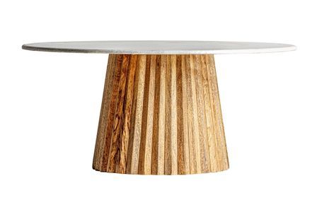 Table basse ronde marbre blanc et pied manguier massif Lial D 100 cm