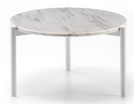 Table basse ronde marbre et pieds métal blanc D 58 cm