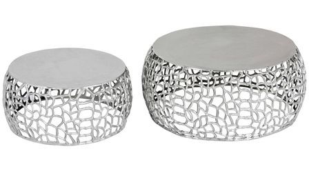Table basse ronde métal argenté Panas - Lot de 2