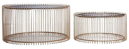 Table basse ronde métal doré et plateau miroir Elmer - Lot de 2