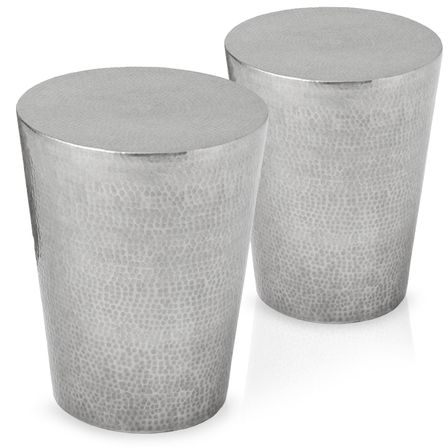 Table basse ronde métal poli martelé Gabie - Lot de 2