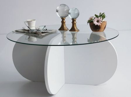 Table basse ronde moderne blanche et verre trempé Lova 75 cm