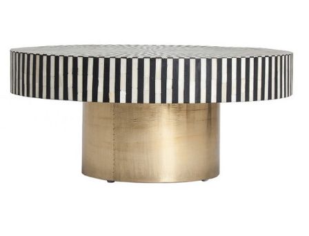 Table basse ronde os et métal noir et blanc et doré Leila