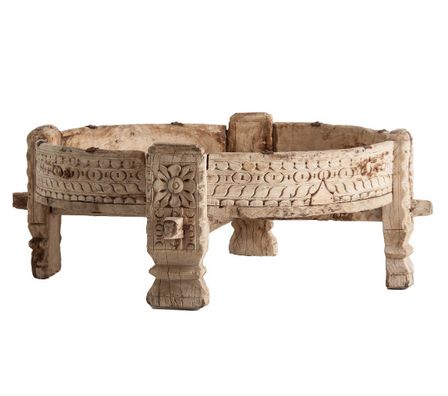 Table basse ronde teck massif clair vieilli Trelia