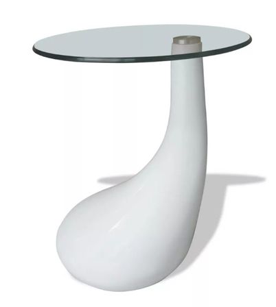 Table basse ronde verre trempé et fibre de verre blanc brillant Ben
