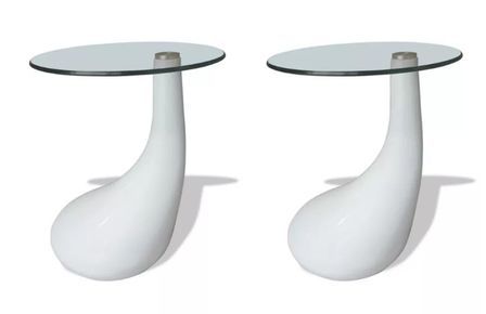 Table basse ronde verre trempé et fibre de verre blanc brillant Ben - Lot de 2