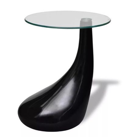 Table basse ronde verre trempé et fibre de verre noir brillant Ben